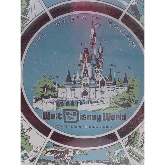 Disney World Magic Kingdom Blue Glass Souvenir Bowl Cinderella Castle Park Scene - Picture 4 of 8